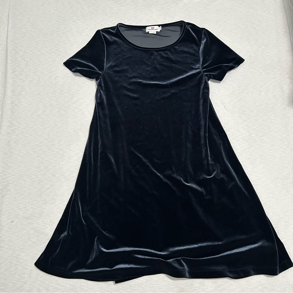 Vineyard Vines Velvet Tea Dress Blue Short Sleeve Women's Small S